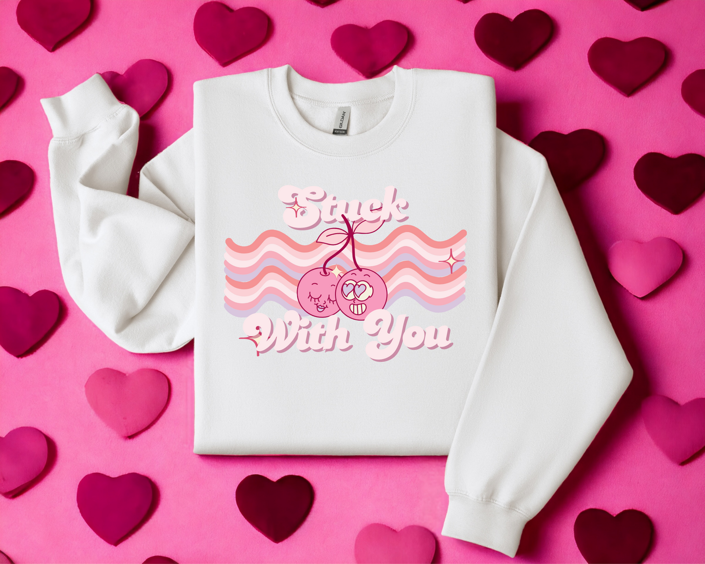 Stuck With You  Retro Valentine Crew Neck