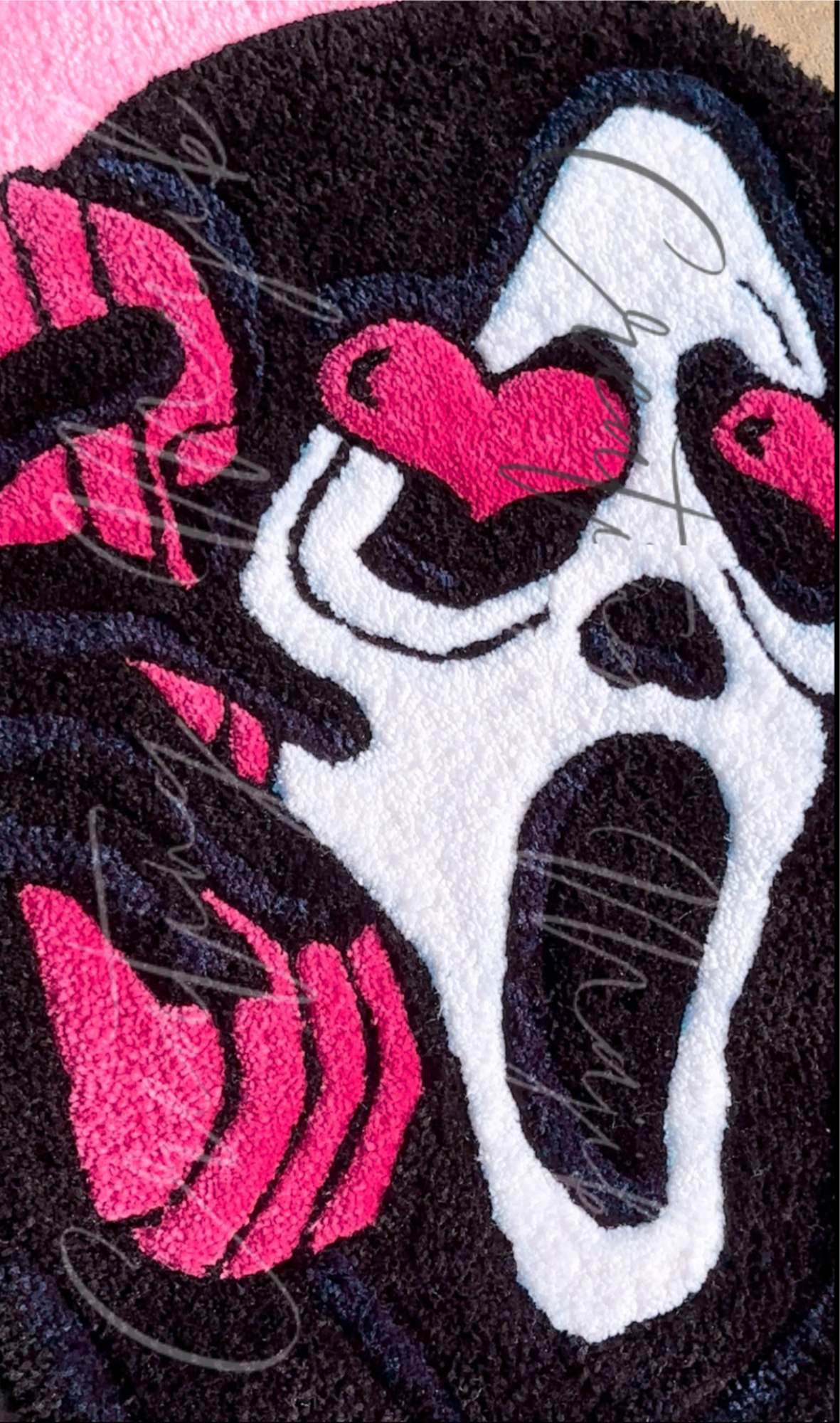 Face of Ghost Heart Shaped Rug- No You Hang Up