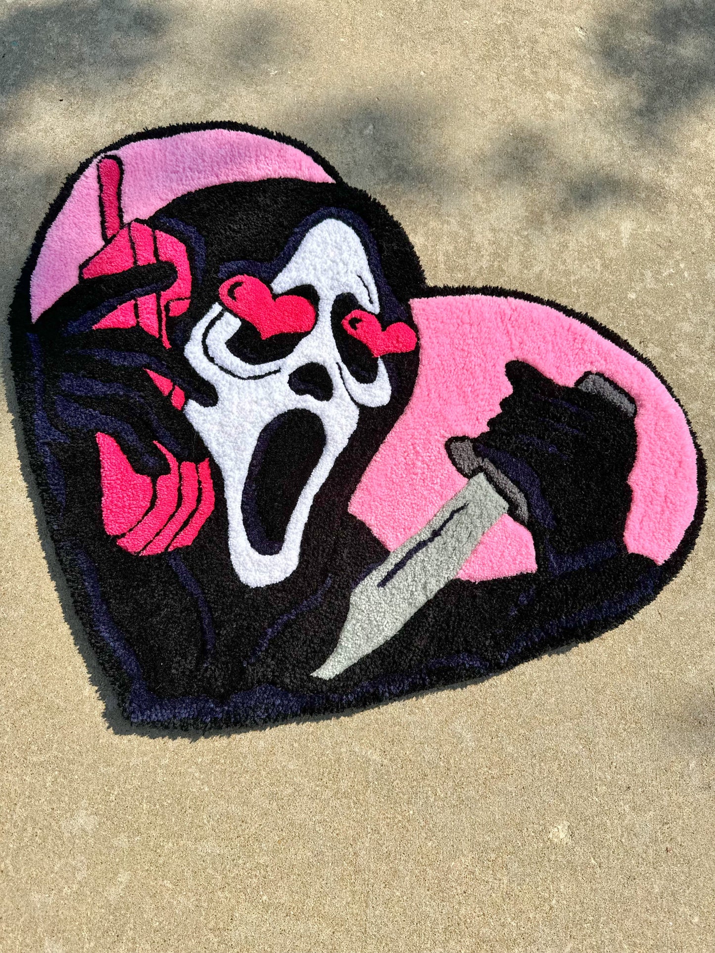 Face of Ghost Heart Shaped Rug- No You Hang Up