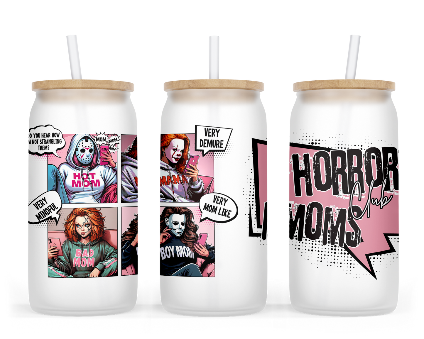 Demure Horror Moms Glass Can Cup