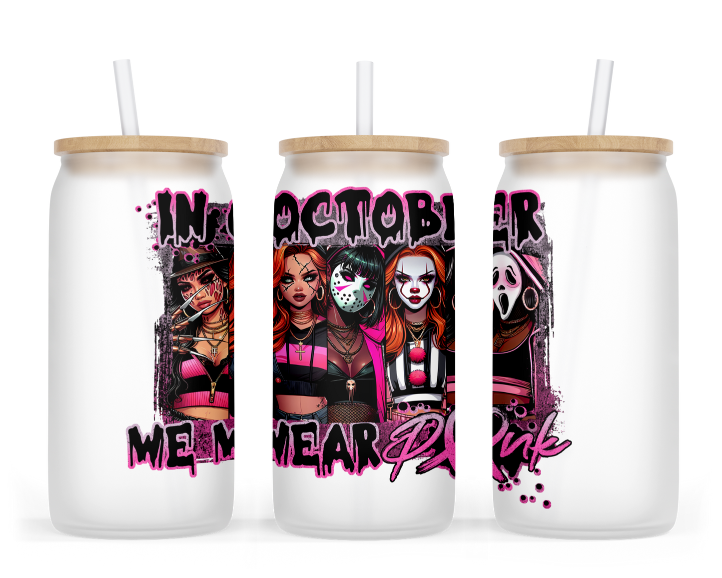 Horror Girls Pink October Glass Can Cup