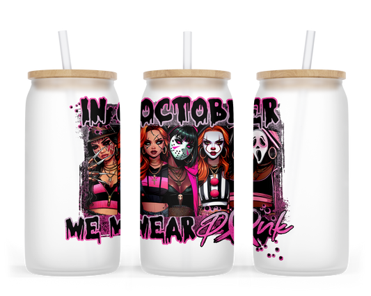 Horror Girls Pink October Glass Can Cup