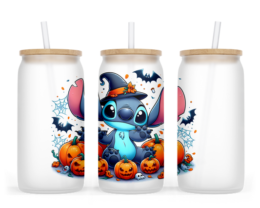 Halloween Stitch Glass Can Cup